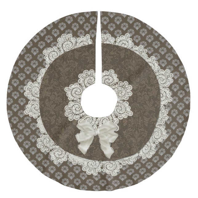 Damask and Lacy Antique Look Christmas Tree Skirt (Front)