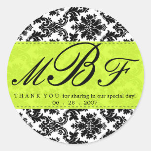 Damask and Lime Classic Round Sticker