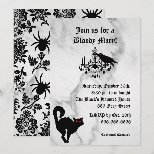 Damask and Marble Halloween Invitation (Front/Back)