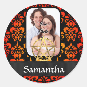 Damask and pentacle classic round sticker