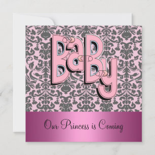 Damask and Pink Baby Shower Invitation
