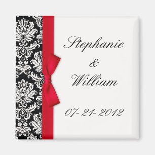 Damask and Red Bow Fridge Magnet