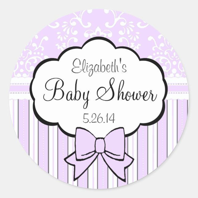 Damask and Stripes Lavender Shower Classic Round Sticker (Front)