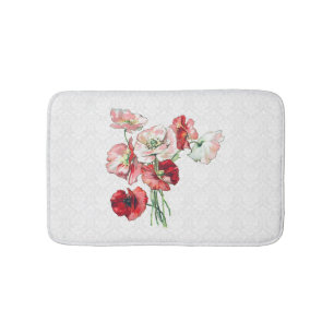 Damask And Watercolor Flowers Bath Mat