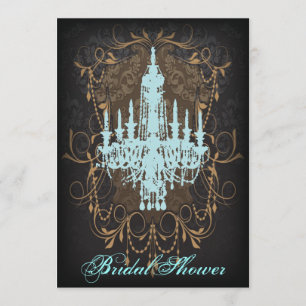 Damask Aqua Chandelier vintage Bridal Shower Invitation