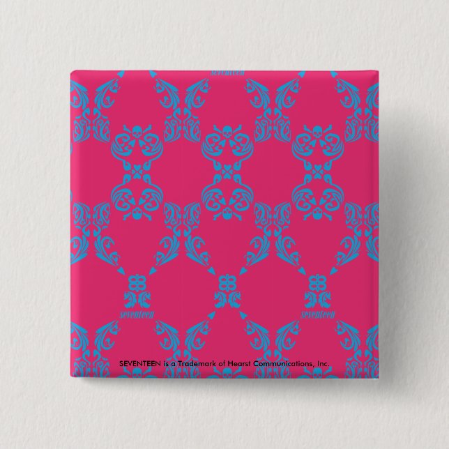 Damask Aqua-Magenta 15 Cm Square Badge (Front)