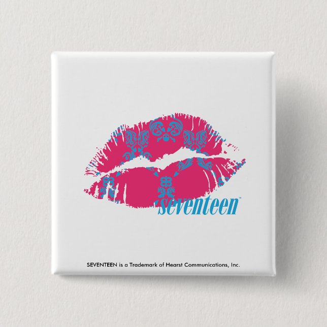 Damask Aqua-Magenta 15 Cm Square Badge (Front)