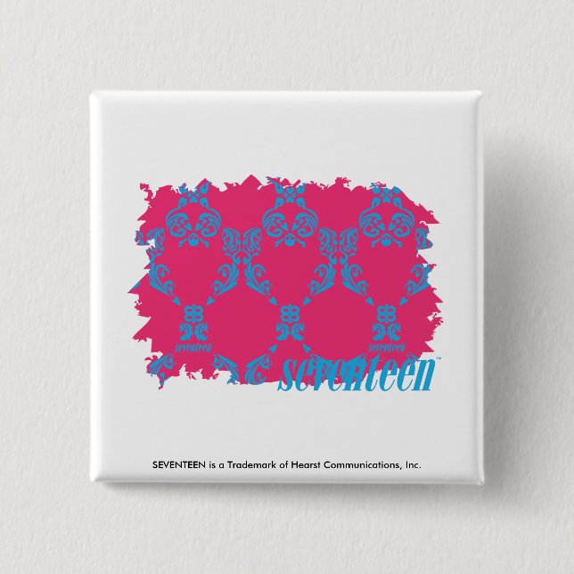Damask Aqua-Magenta 3 15 Cm Square Badge (Front)