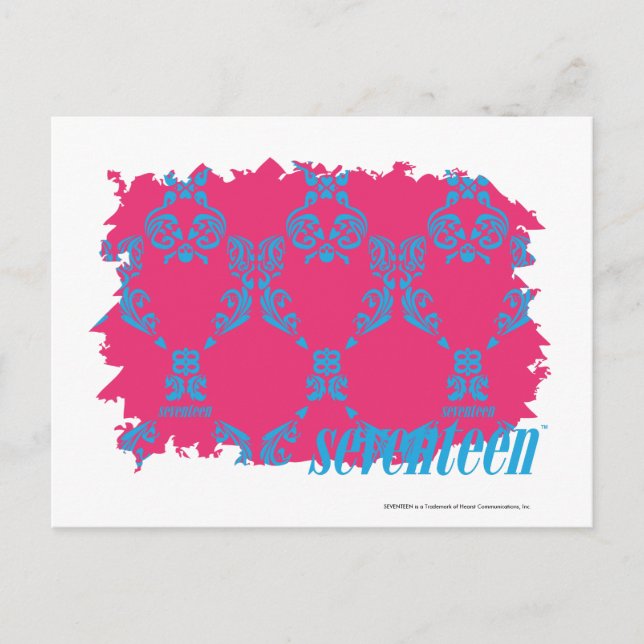Damask Aqua-Magenta 3 Postcard (Front)