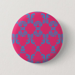 Damask Aqua-Magenta 6 Cm Round Badge