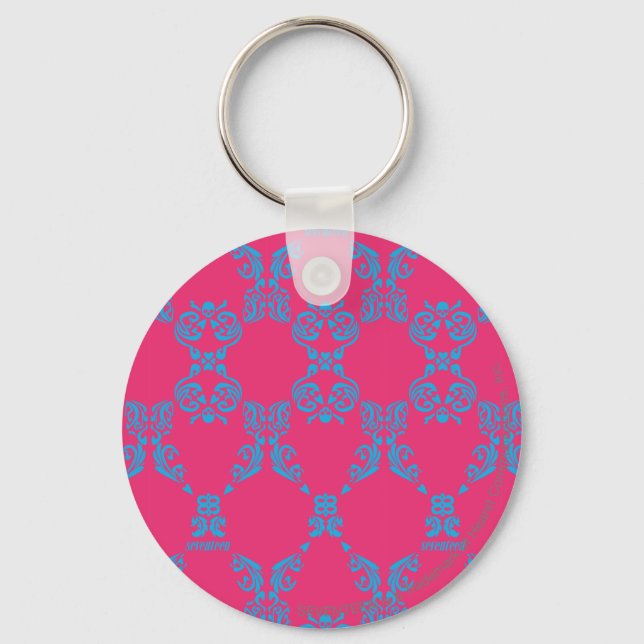 Damask Aqua-Magenta Key Ring (Front)