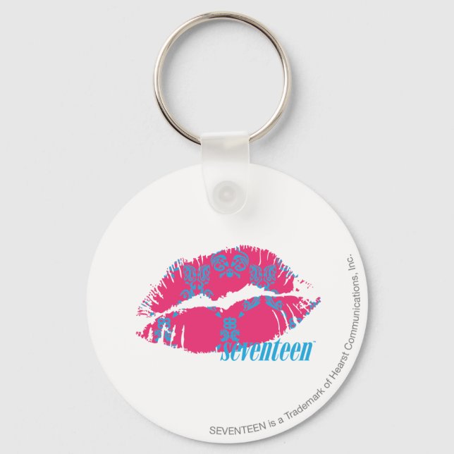 Damask Aqua-Magenta Key Ring (Front)