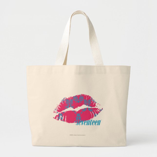 Damask Aqua-Magenta Large Tote Bag (Front)