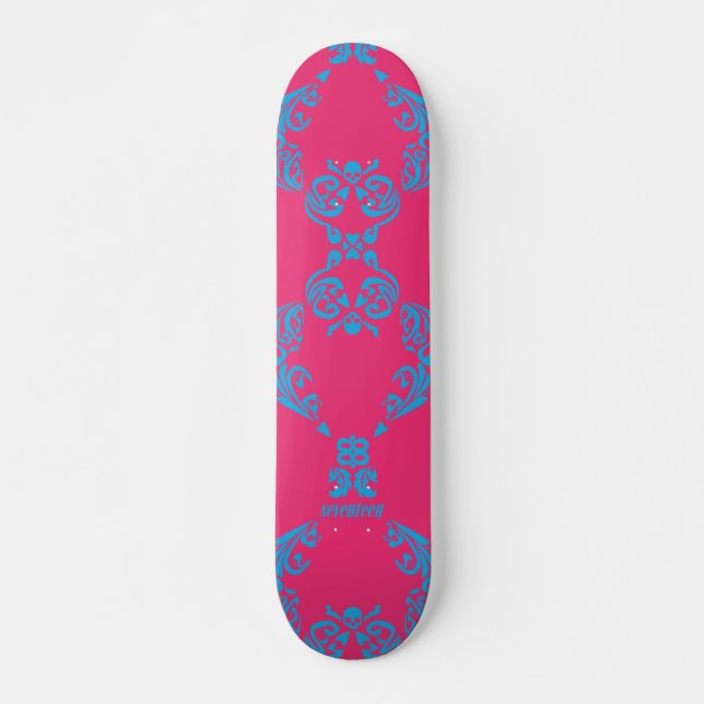 Damask Aqua-Magenta Skateboard (Front)