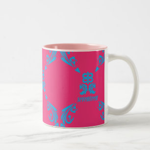 Damask Aqua-Magenta Two-Tone Coffee Mug
