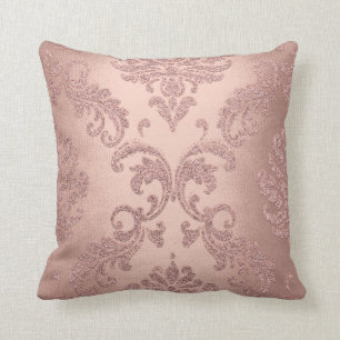 Damask Aqua Pink Blush Pastel Rose Cottage Velvet Cushion