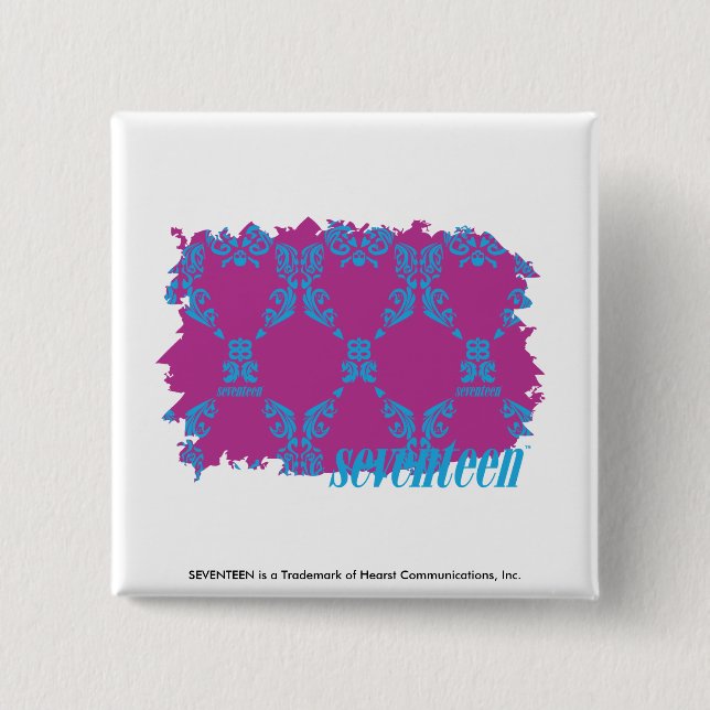 Damask Aqua-Purple 2 15 Cm Square Badge (Front)