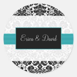 damask aqua Wedding Monogram stickers