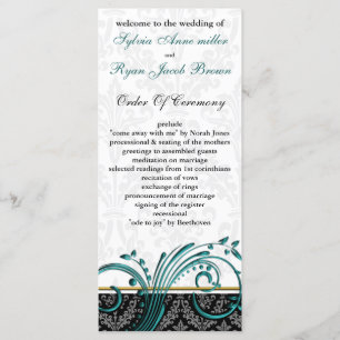 damask aqua Wedding program Programme