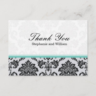 Damask Aqua Wedding Thank You Card