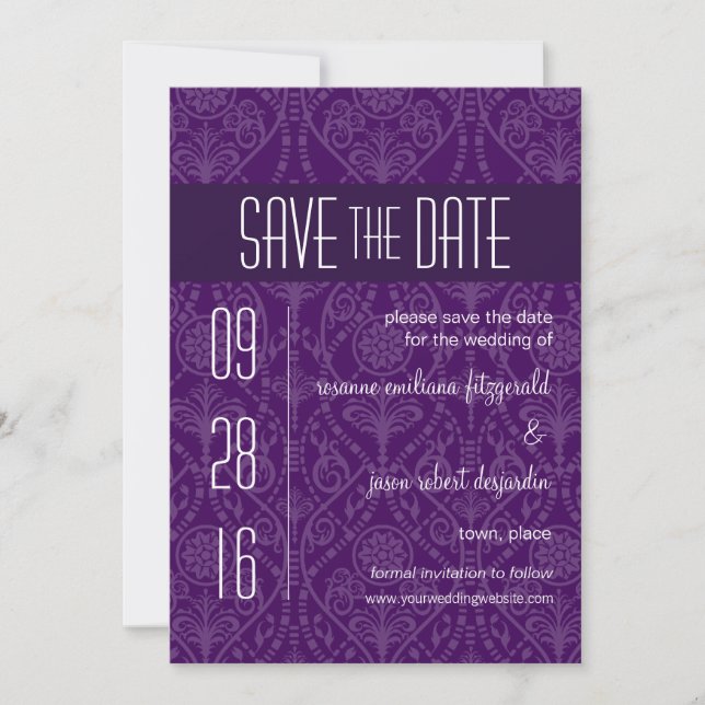 Damask Art Deco Save the Date Invitation (Front)