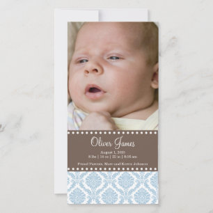 Damask Baby Announcement Photo Card