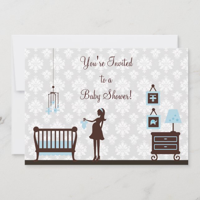 Damask Baby Shower : Boy : Invitation (Front)