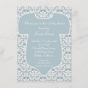 Damask Baby Shower Invitation - Blue