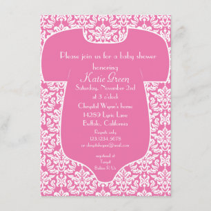 Damask Baby Shower Invitation - Pink