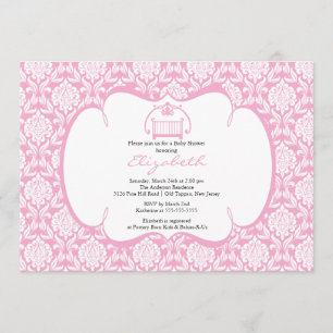 Damask Baby Shower Invitation Pink Crib Girl