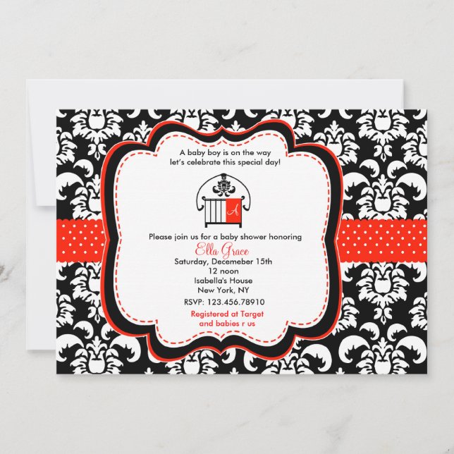 Damask Baby Shower Invitations Monograme (Front)