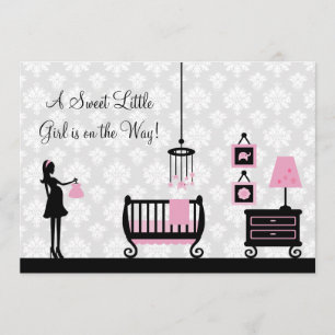 Damask Baby Shower Pink Nursery: Invitation