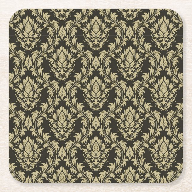 Damask background square paper coaster (Front)