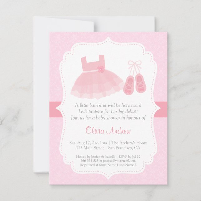 Damask Ballerina Girl Baby Shower Invitations (Front)