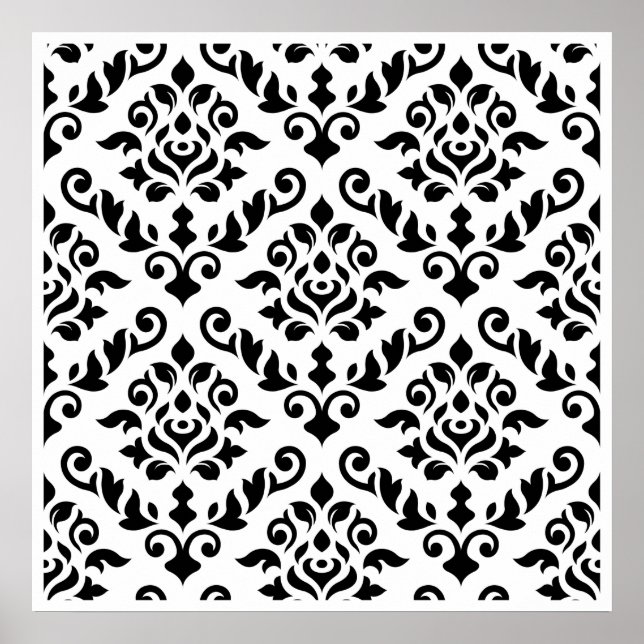 Damask Baroque Pattern Black on White Poster (Front)