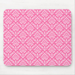Damask Baroque Repeat Pattern Light on Dark Pink Mouse Mat
