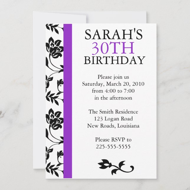 Damask Birthday Invitation (Front)