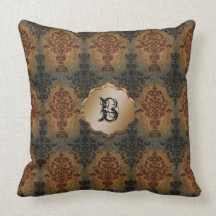 Damask Black and Rust Vintage Victorian Cushion