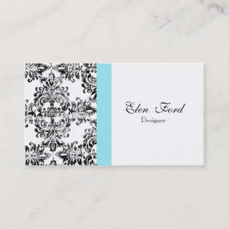 Damask Black and White and Blue  Elegant Business Business Card
