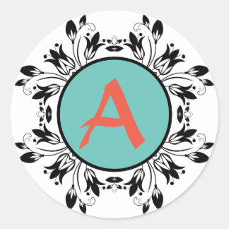 Damask black and white MONOGRAM Sticker