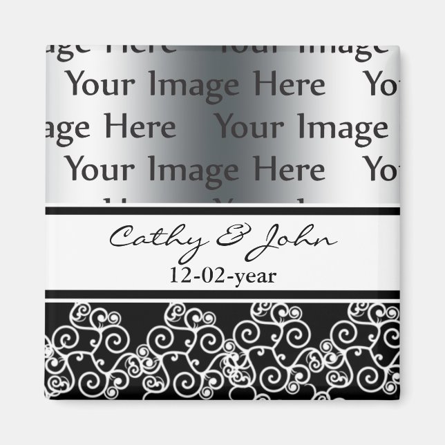 damask black and white photo Save the date magnet (Front)