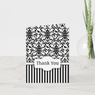 Damask black and white swirls, birds Thank You