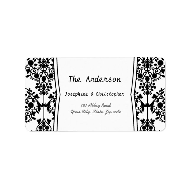 Damask black and white Wedding Label (Front)