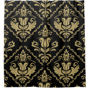 Damask Black Gold: Classic Ornament. Shower Curtain