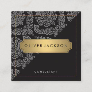 Damask Black Gold Executive Square Business Card