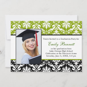 Damask black lime Graduation Party Invitation