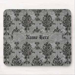 Damask Black on Faux Grey Stone Mouse Mat