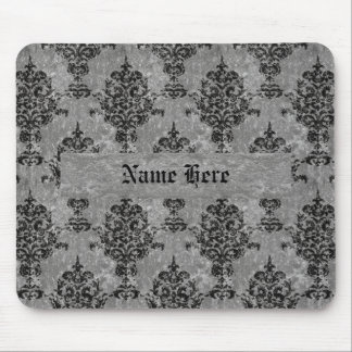 Damask Black on Faux Grey Stone Mouse Mat