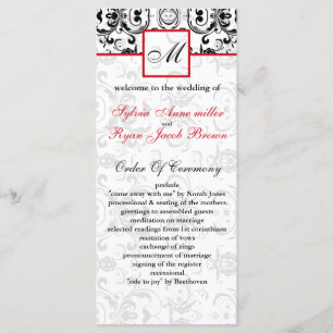 Damask black red MONOGRAM Wedding program Programme