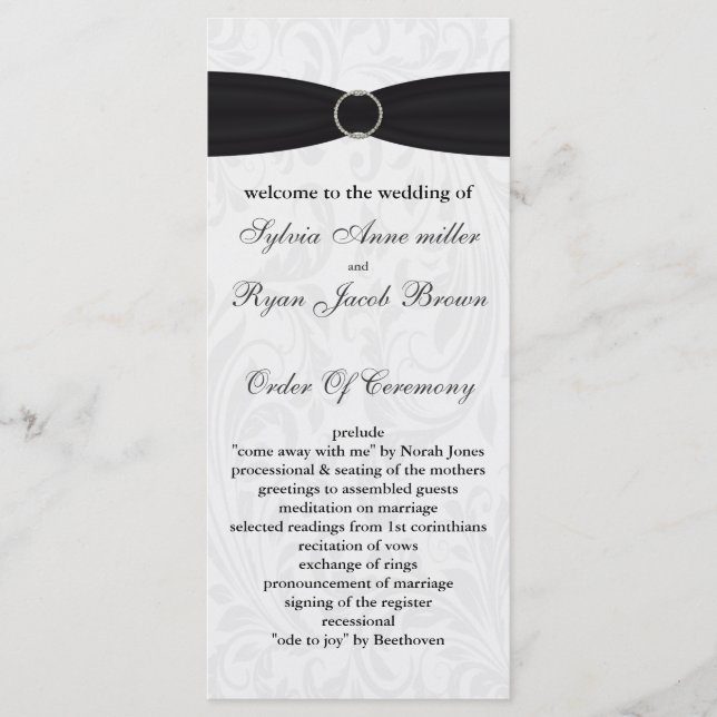 damask black Wedding program Programme (Front)